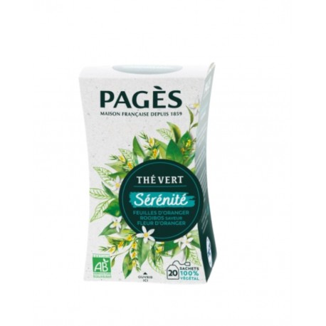 Thé Vert Bio Sérénité Feuille d'Oranger Rooibos saveur fleur d'oranger 20 sachets